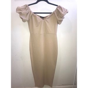 Super cute beige over the shoulder dress